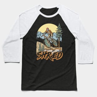 Shred! Skeleton  Mountain Biker Skull Bike Rider Outdoors Graphic Baseball T-Shirt